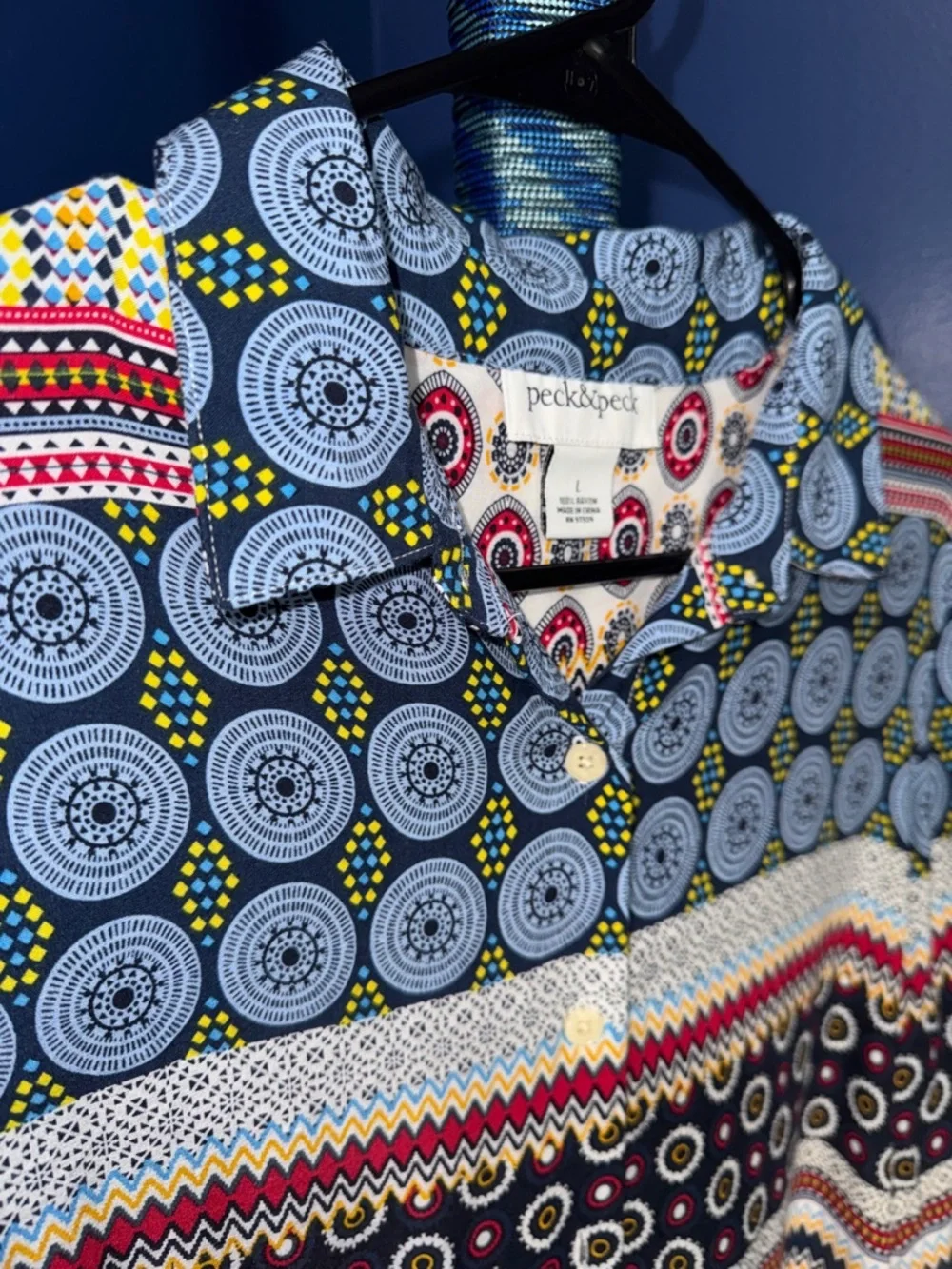 Peck & Peck- Western Boho Print High Low Blouse Size L - Picture 6 of 14